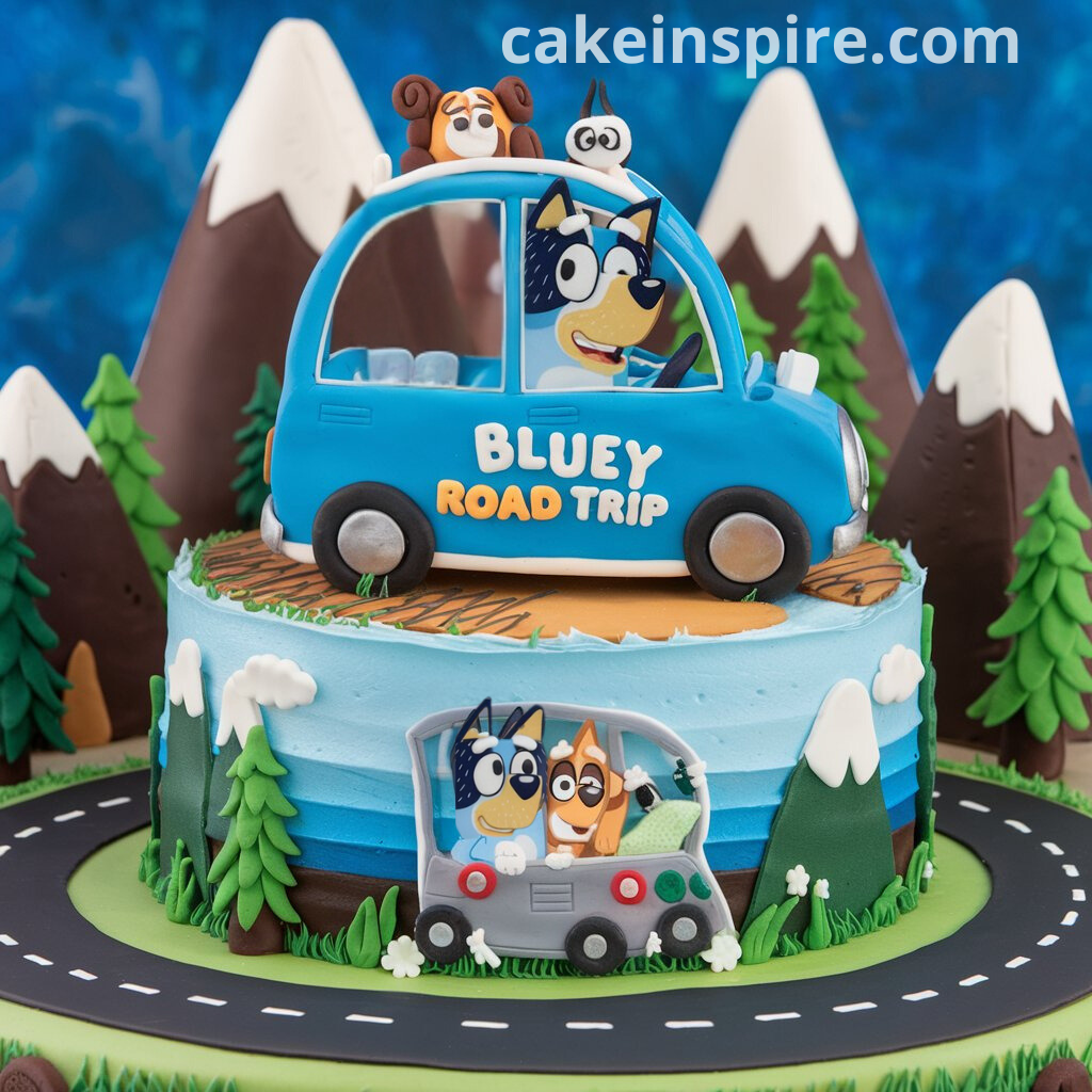 bluey road trip cake